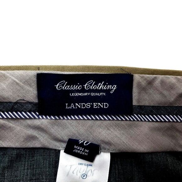 Land's End Wool Dress Pants 45/29 Beige Pleated Traditional Fit Adjustable Waist - Picture 5 of 9